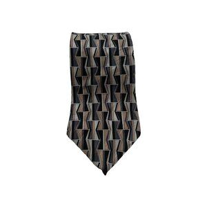 EFenzo Felini Men's Neck Tie Silk Black Brown White Geometric 3.5"w X 58"L